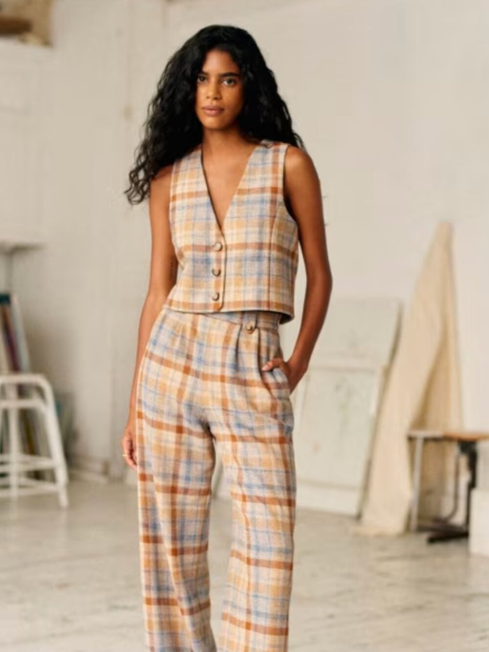 (RESERVED for naturcot) Sezane Drea Jacket - Ochre blue check - US2 / FR34 - Picture 3 of 14